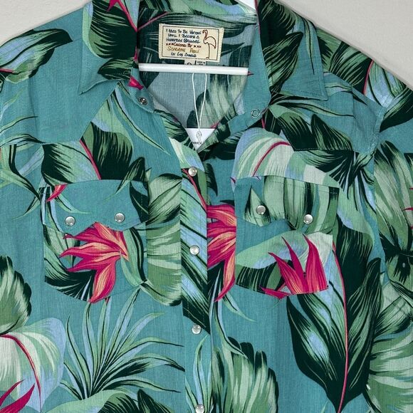 Sandrine Rose Hawaiian Floral Pearl Snap Front Shirt Women Small NWT Made in USA - Picture 5 of 11